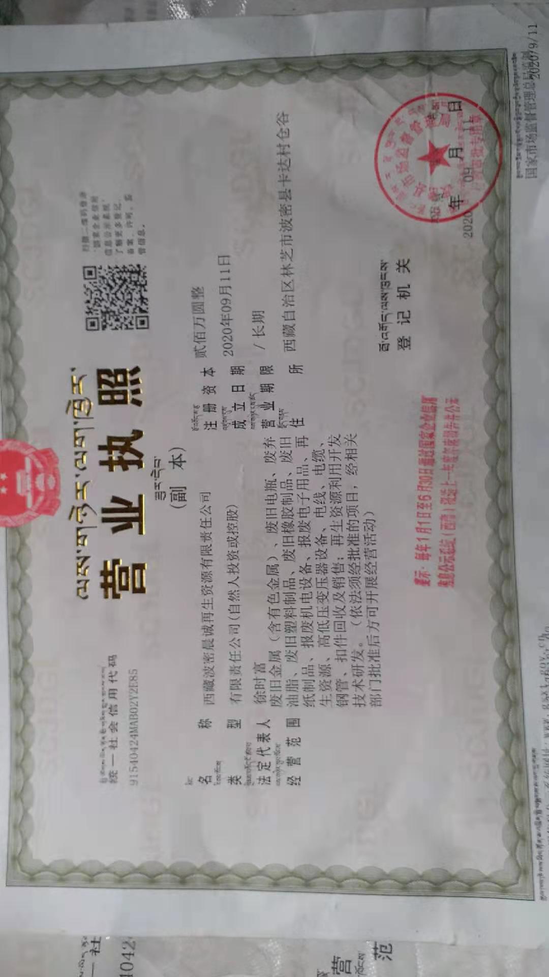 西藏波密晨诚再生资源有限责任公司